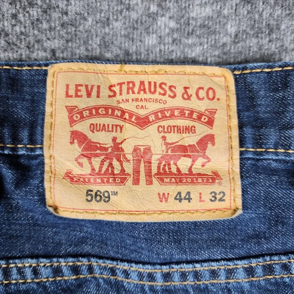 Levi Strauss 569 Loose Straight Jeans Mens 44x32 Blue‎ Dark Wash Baggy Denim